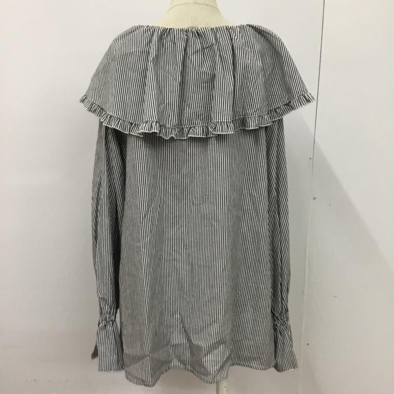 チャオパニック CIAOPANIC カットソー 長袖 フリル長袖ブラウス ビックフリルカラーシャツ ストライプシャツ FREE ストライプ 白 / ホワイト / X 黒 / ブラック / レディース USED 古着 中古 10092251