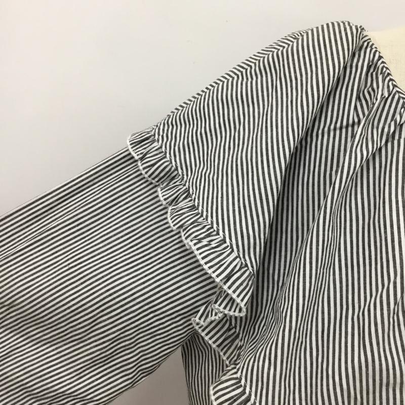 チャオパニック CIAOPANIC カットソー 長袖 フリル長袖ブラウス ビックフリルカラーシャツ ストライプシャツ FREE ストライプ 白 / ホワイト / X 黒 / ブラック / レディース USED 古着 中古 10092251