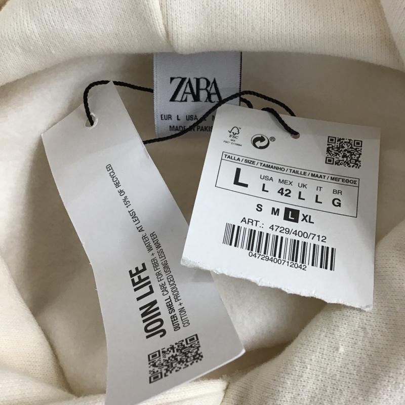 ザラ ZARA パーカー 長袖 タグ付 フーディ L 無地 X プリント オフホワイト / オフホワイト / レディース USED 古着 中古 10092476