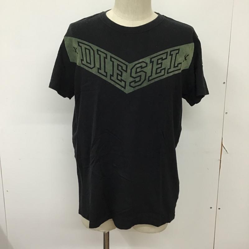 ディーゼル DIESEL Tシャツ 半袖 フロッキープリント L ロゴ、文字 黒 / ブラック / X カーキ / カーキ / メンズ USED 古着 中古 10092888