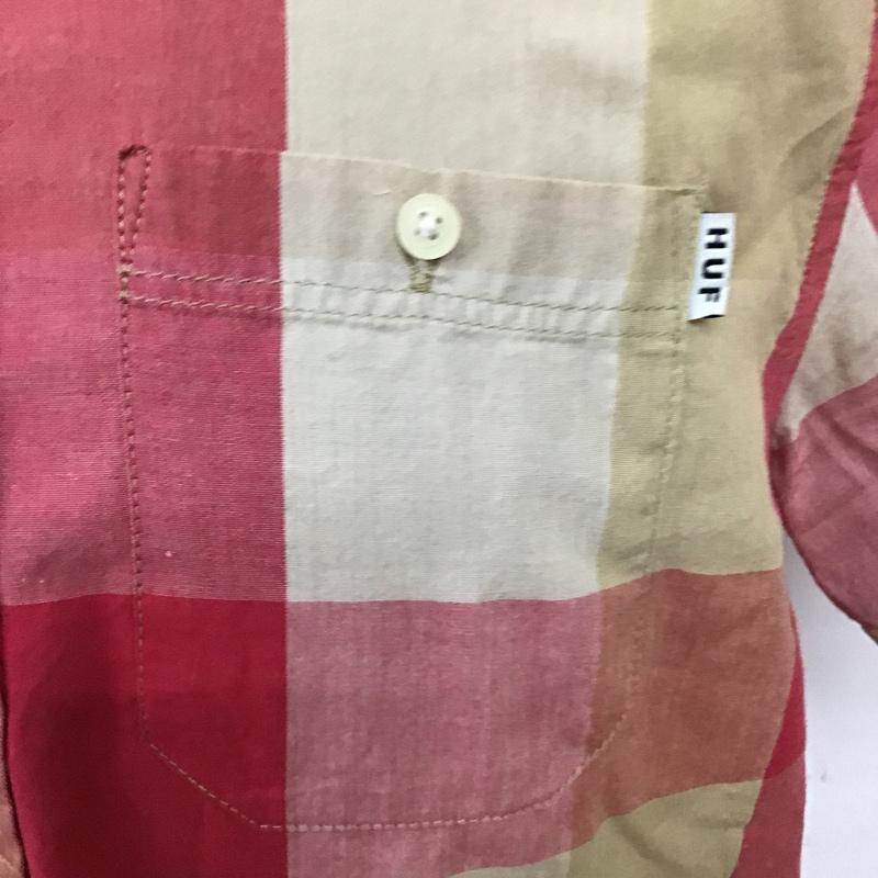 ハフ HUF シャツ、ブラウス 半袖 胸ポケット M チェック ベージュ / ベージュ / X 桃 / ピンク / メンズ USED 古着 中古 10092891