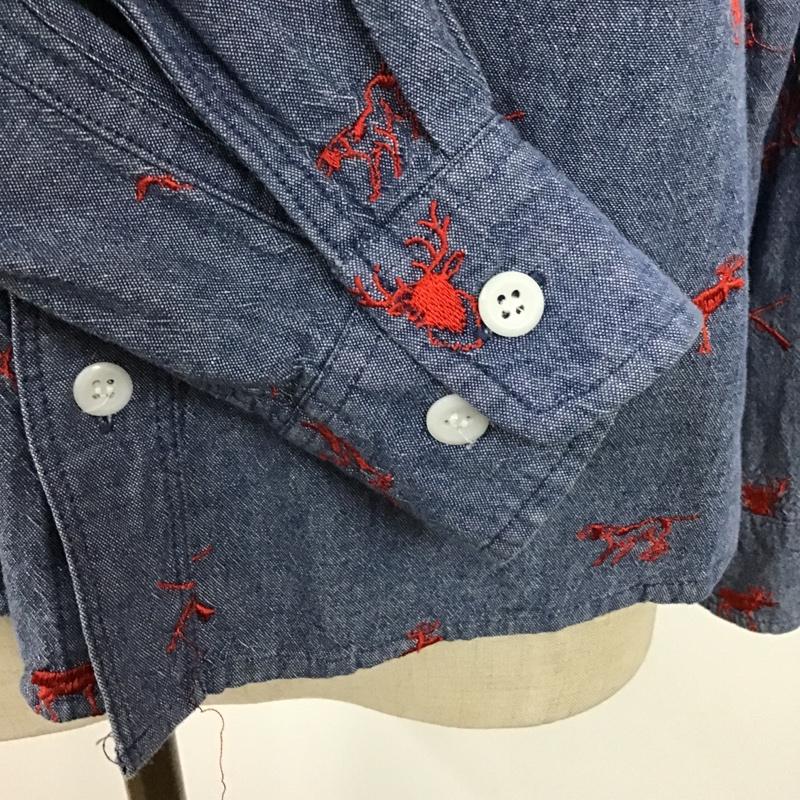 ビームスボーイ BEAMS BOY シャツ、ブラウス 長袖 13-11-0697-414 刺繍 総柄 紺 / ネイビー / X 赤 / レッド / レディース USED 古着 中古 10093879