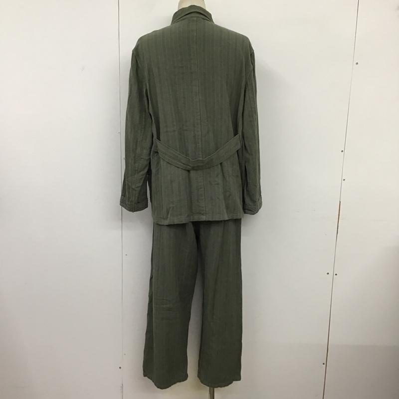 古着 USED セットアップ セットアップ 長袖シャツ ストライプシャツ カジュアルシャツ ワイドパンツ ストライプパンツ M ストライプ カーキ / カーキ / メンズ USED 古着 中古 10094049