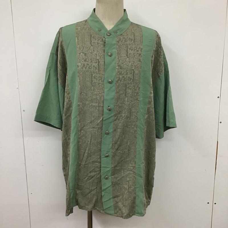 古着 USED シャツ、ブラウス 半袖 ヴィンテージシャツ ノーカラーシャツ 半袖シャツ 半袖カットソー XL 総柄 緑 / グリーン / X 灰 / グレー / メンズ USED 古着 中古 10094197