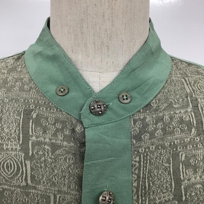 古着 USED シャツ、ブラウス 半袖 ヴィンテージシャツ ノーカラーシャツ 半袖シャツ 半袖カットソー XL 総柄 緑 / グリーン / X 灰 / グレー / メンズ USED 古着 中古 10094197