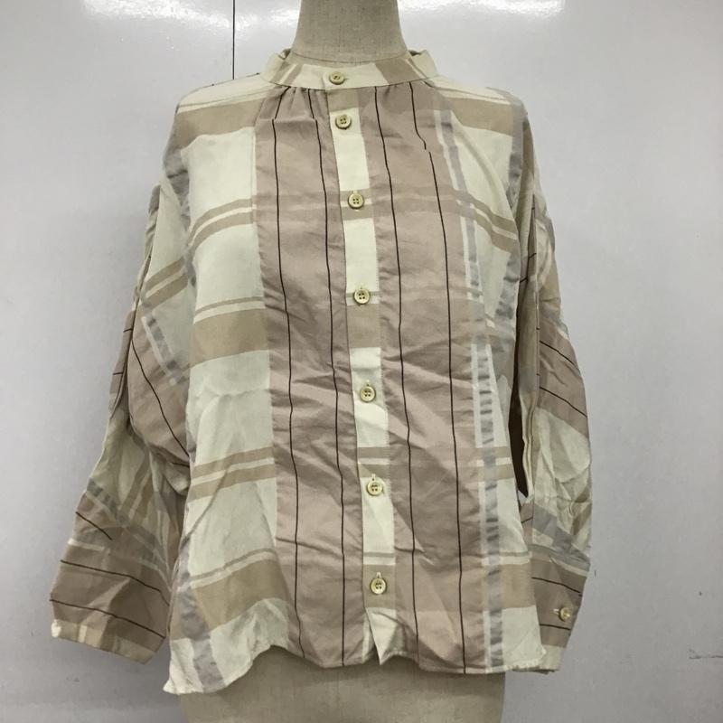 エストゥロワルーズ ESTROISLOSE シャツ、ブラウス 長袖 EB22110 キュプラコットンビックチェックドルマンブラウス ノーカラー チェック ベージュ / ベージュ / X アイボリー / アイボリー / X 灰 / グレー / レディース USED 古着 中古 10094999
