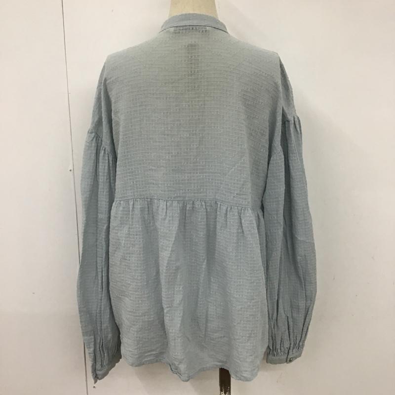 ザラ ZARA シャツ、ブラウス 長袖 ノーカラーシャツ 長袖シャツ 前開シャツ フレア パフスリーブカットソー XS 総柄 水色 / ライトブルー / レディース USED 古着 中古 10095831