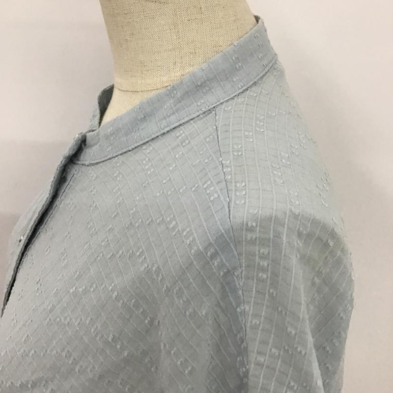 ザラ ZARA シャツ、ブラウス 長袖 ノーカラーシャツ 長袖シャツ 前開シャツ フレア パフスリーブカットソー XS 総柄 水色 / ライトブルー / レディース USED 古着 中古 10095831