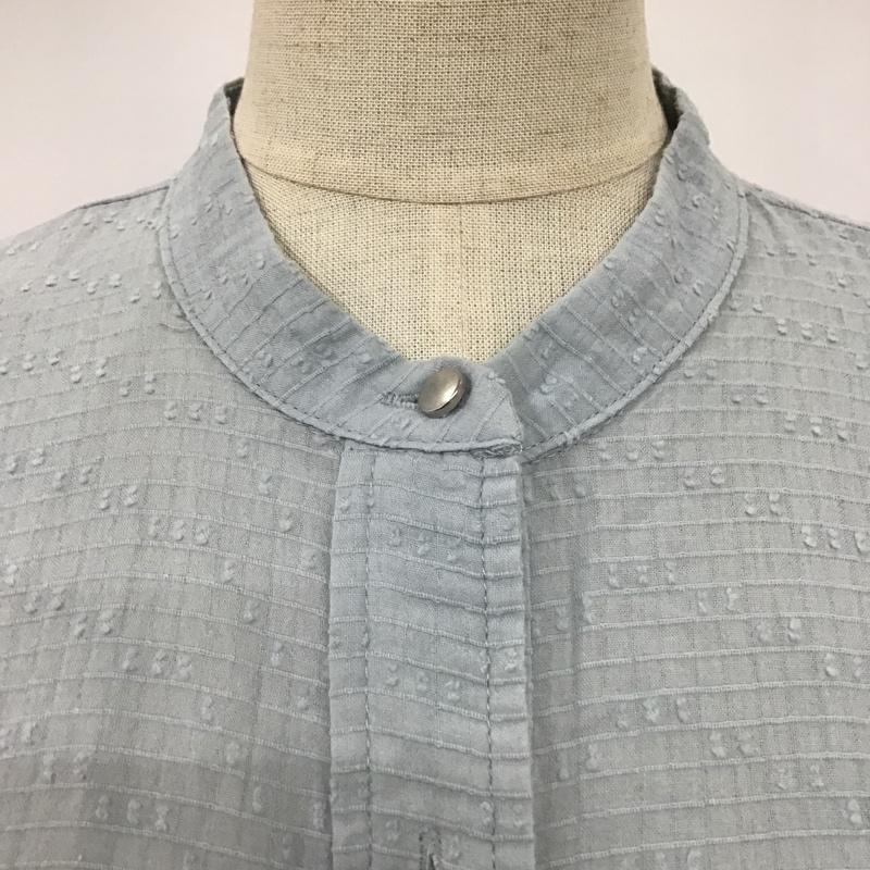 ザラ ZARA シャツ、ブラウス 長袖 ノーカラーシャツ 長袖シャツ 前開シャツ フレア パフスリーブカットソー XS 総柄 水色 / ライトブルー / レディース USED 古着 中古 10095831