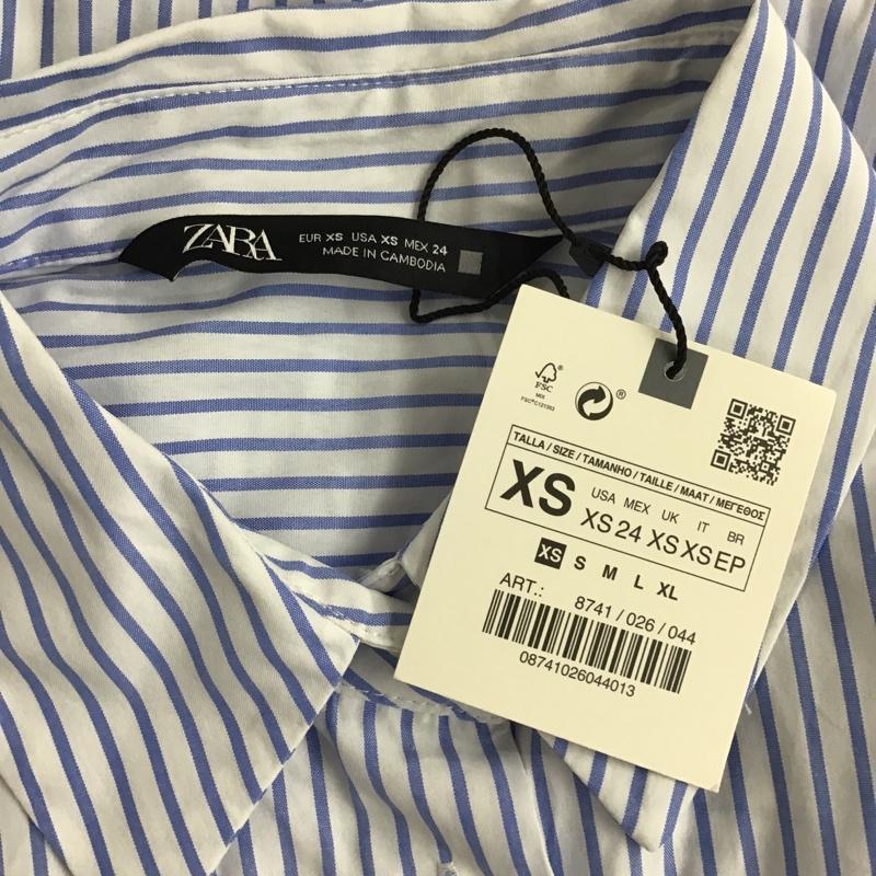 ザラ ZARA シャツ、ブラウス 長袖 長袖シャツ ストライプシャツ 長袖カットソー サイドスリットシャツ XS ストライプ 白 / ホワイト / X 青 / ブルー / レディース USED 古着 中古 10095840