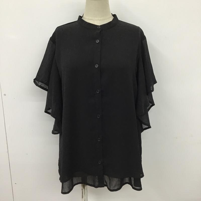 レイカズン Ray Cassin シャツ、ブラウス 半袖 413-120748 ラッフルスリーブブラウス 半袖シャツ フリルシャツ 前開シャツカットソー ノーカラーシャツ FREE 無地 黒 / ブラック / レディース USED 古着 中古 10095860