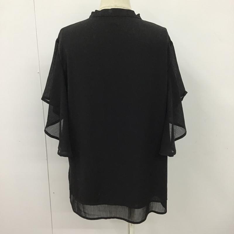 レイカズン Ray Cassin シャツ、ブラウス 半袖 413-120748 ラッフルスリーブブラウス 半袖シャツ フリルシャツ 前開シャツカットソー ノーカラーシャツ FREE 無地 黒 / ブラック / レディース USED 古着 中古 10095860