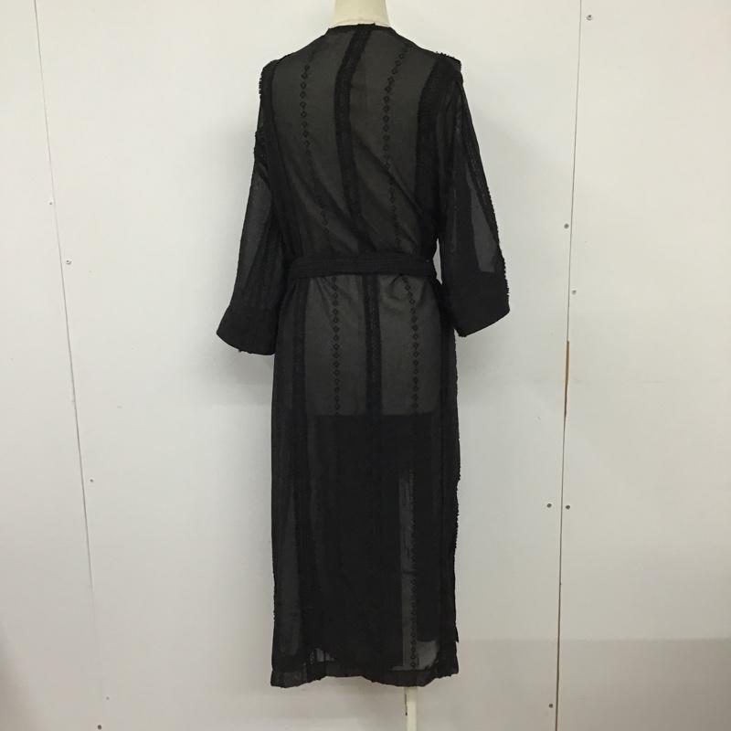 オゾック OZOC カーディガン 七分袖 162-32508 ガウン ロング丈 刺繍 黒 / ブラック / レディース USED 古着 中古 10095957