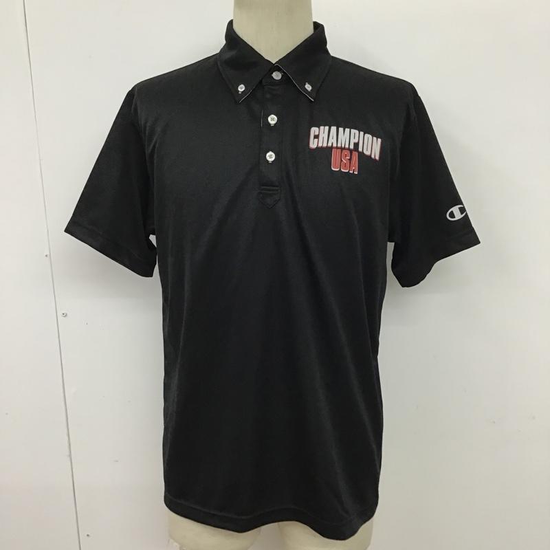 チャンピオン Champion ポロシャツ 半袖 ポロシャツ 半袖カットソー スポーツウェア ボタンダウンシャツ L ロゴ、文字 黒 / ブラック / メンズ USED 古着 中古 10096033
