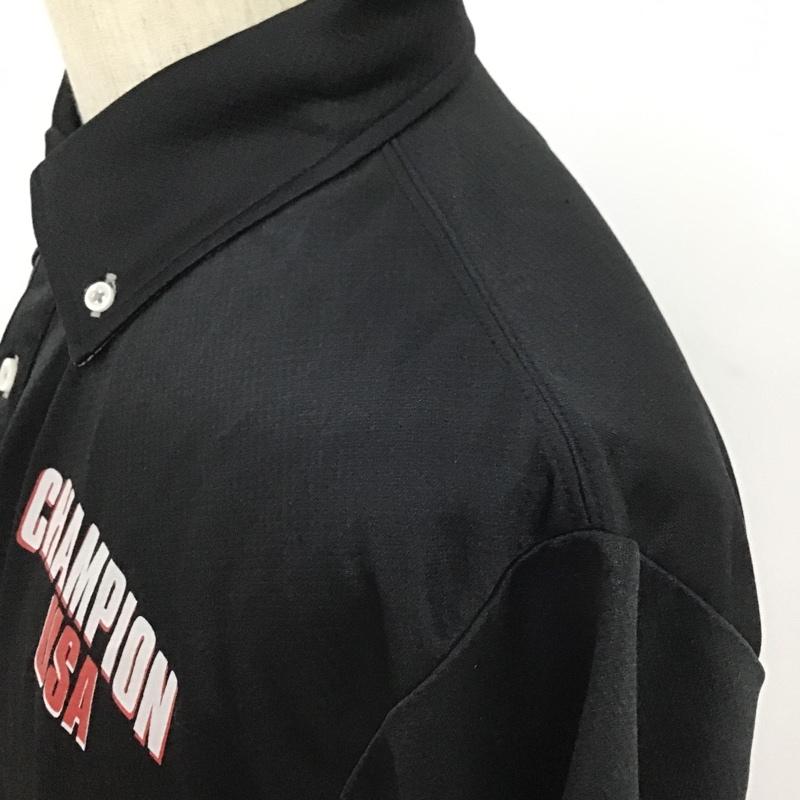 チャンピオン Champion ポロシャツ 半袖 ポロシャツ 半袖カットソー スポーツウェア ボタンダウンシャツ L ロゴ、文字 黒 / ブラック / メンズ USED 古着 中古 10096033