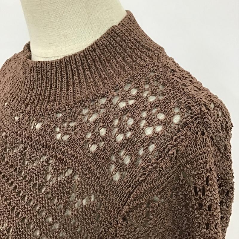 リエンダ rienda ニット、セーター 半袖 110DS670-1530 ボーダークロシェKnit TOP FREE 無地 茶 / ブラウン /  レディース USED 古着 中古 10096059