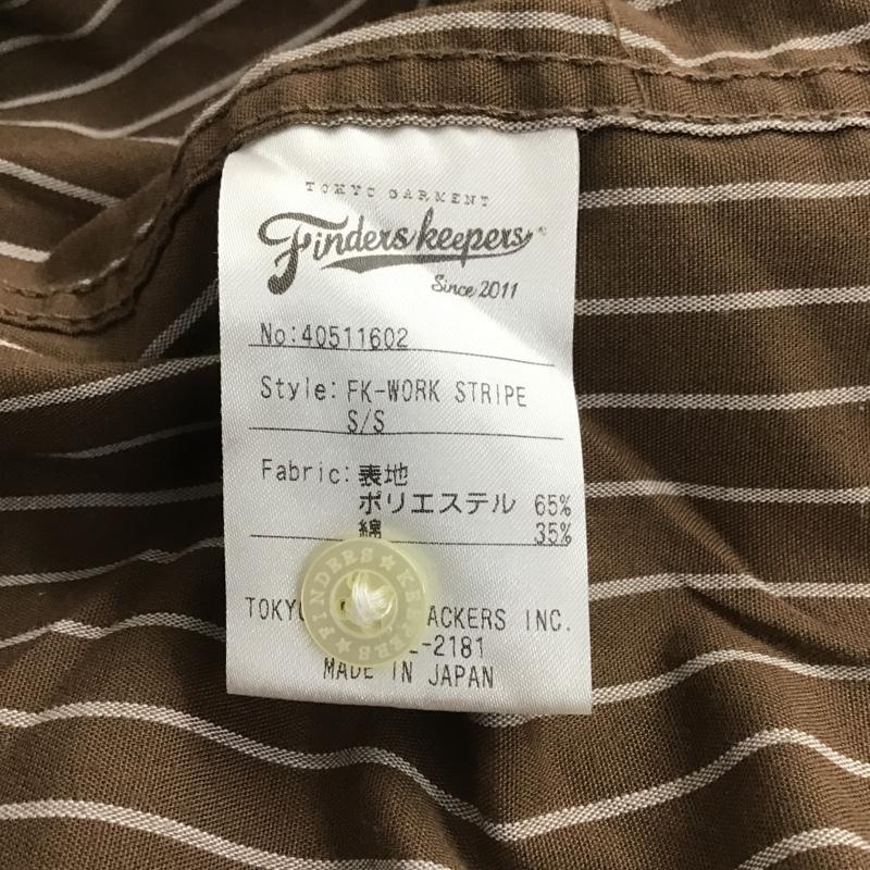 フィンダーズ キーパーズ Finders Keepers シャツ、ブラウス 半袖 40511602 ワークシャツ ワッペン ストライプ M ロゴ、文字 茶 / ブラウン / X 白 / ホワイト /  メンズ USED 古着 中古 10096146