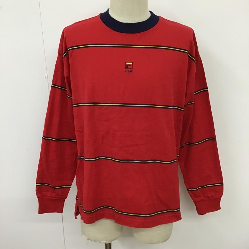 フィラ FILA カットソー 長袖 長袖カットソー ボーダーカットソー クルーネックカットソー S ボーダー柄 赤 / レッド / X 黄 / イエロー / X 紺 / ネイビー / メンズ USED 古着 中古 10096574