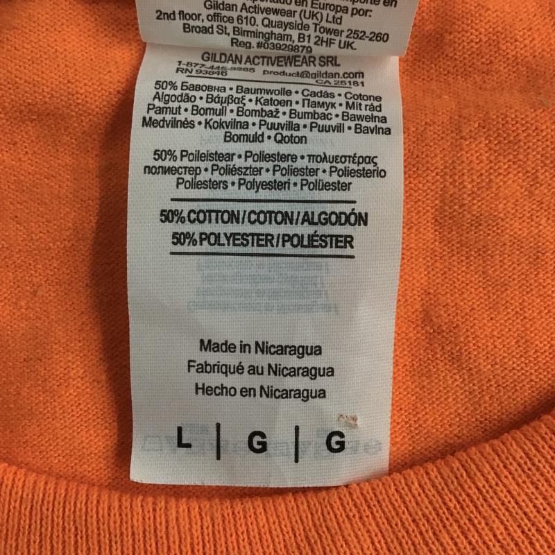ギルダン GILDAN カットソー 長袖 長袖カットソー クルーネックカットソー ロングスリーブカットソー プリントTシャツ L プリント 橙 / オレンジ / メンズ USED 古着 中古 10096631