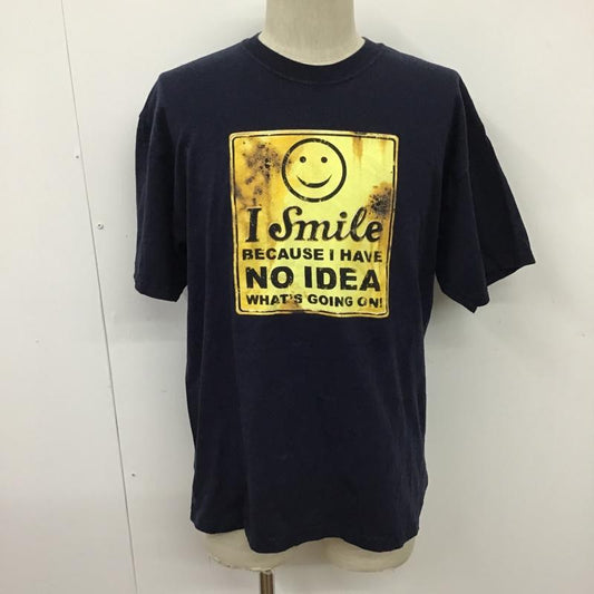 ヘインズ HANES Tシャツ 半袖 半袖カットソー プリントTシャツ クルーネックカットソー L プリント 紺 / ネイビー /  レディース USED 古着 中古 10096773