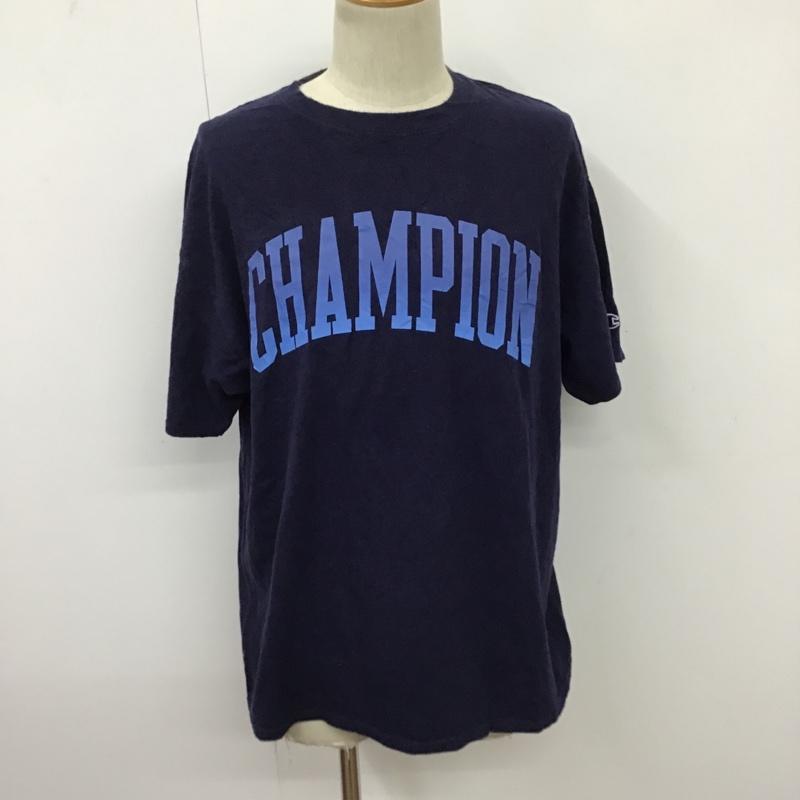 チャンピオン Champion Tシャツ 半袖 半袖カットソー プリントTシャツ クルーネックカットソー 古着 XL ロゴ、文字 紺 / ネイビー / メンズ USED 古着 中古 10096777