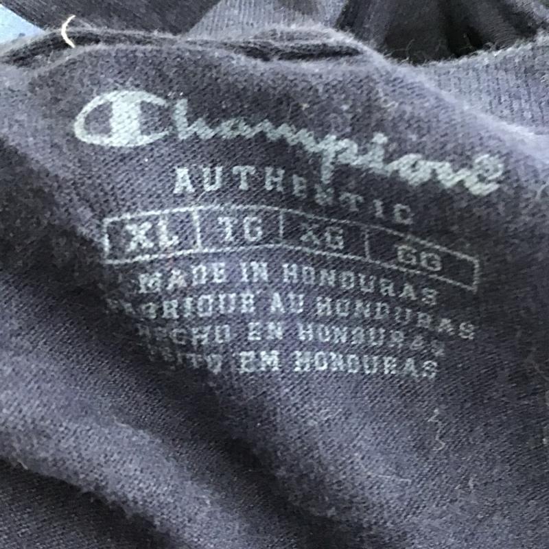 チャンピオン Champion Tシャツ 半袖 半袖カットソー プリントTシャツ クルーネックカットソー 古着 XL ロゴ、文字 紺 / ネイビー / メンズ USED 古着 中古 10096777