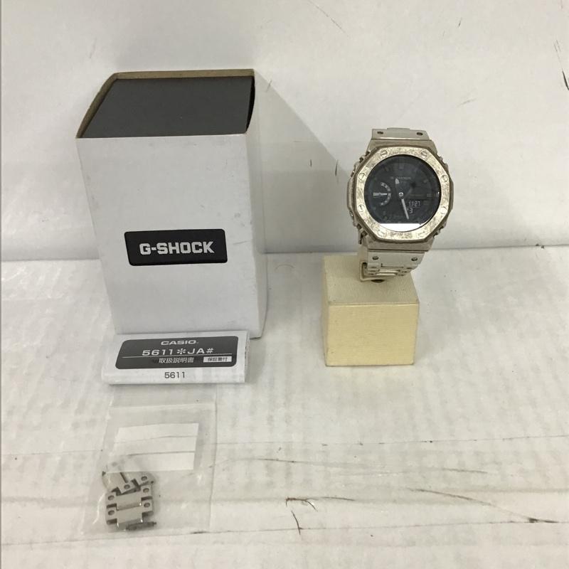 ジーショック G-SHOCK 腕時計 アナログ(クォーツ式) GA-2100 STAINLESS 箱有 カスタム ロゴ、文字 銀 / シルバー / メンズ USED 古着 中古 10097036