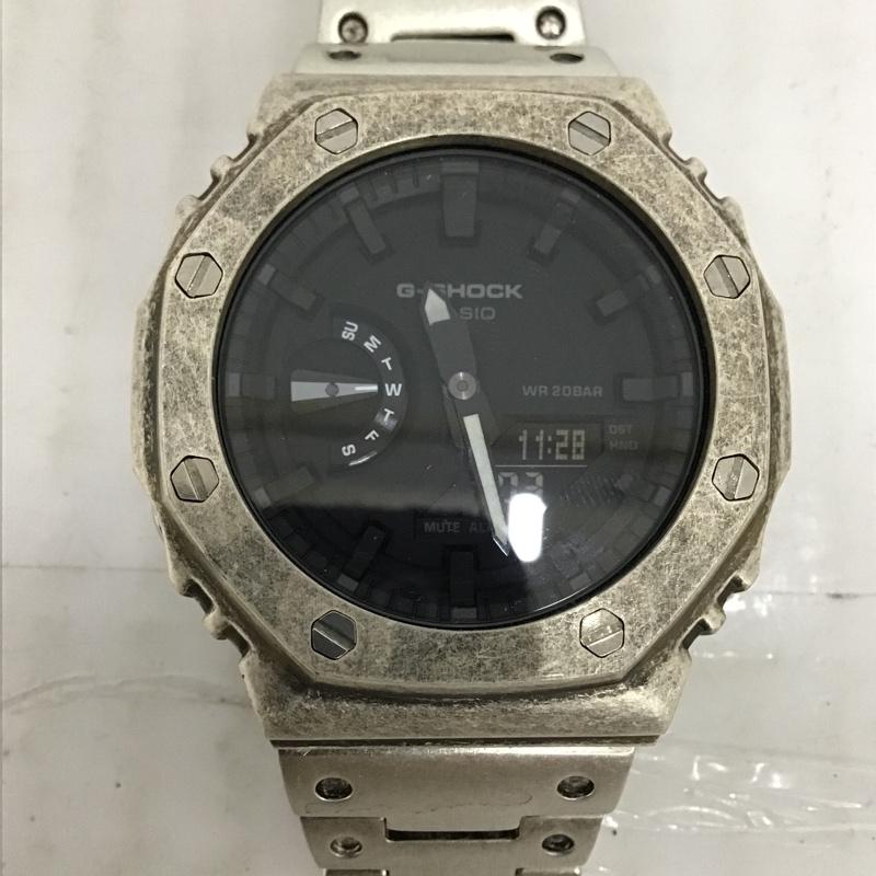 ジーショック G-SHOCK 腕時計 アナログ(クォーツ式) GA-2100 STAINLESS 箱有 カスタム ロゴ、文字 銀 / シルバー / メンズ USED 古着 中古 10097036