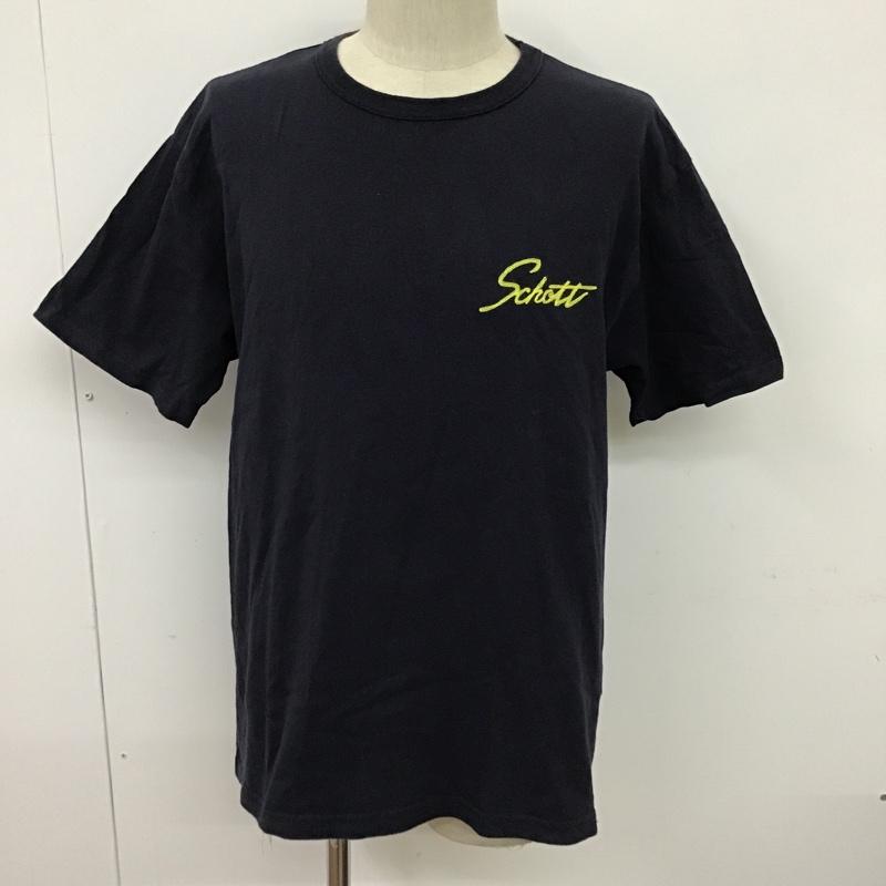 ショット schott Tシャツ 半袖 半袖カットソー Tシャツ 刺繍Tシャツ クルーネックカットソー XL ロゴ、文字 紺 / ネイビー / メンズ USED 古着 中古 10097062