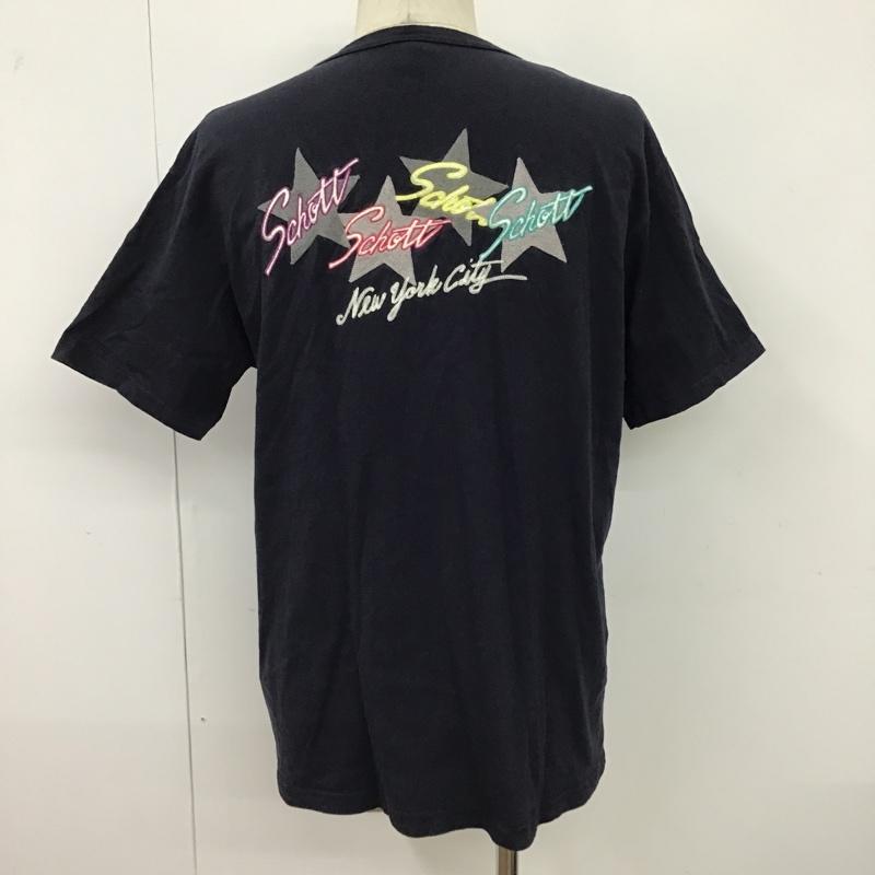 ショット schott Tシャツ 半袖 半袖カットソー Tシャツ 刺繍Tシャツ クルーネックカットソー XL ロゴ、文字 紺 / ネイビー / メンズ USED 古着 中古 10097062