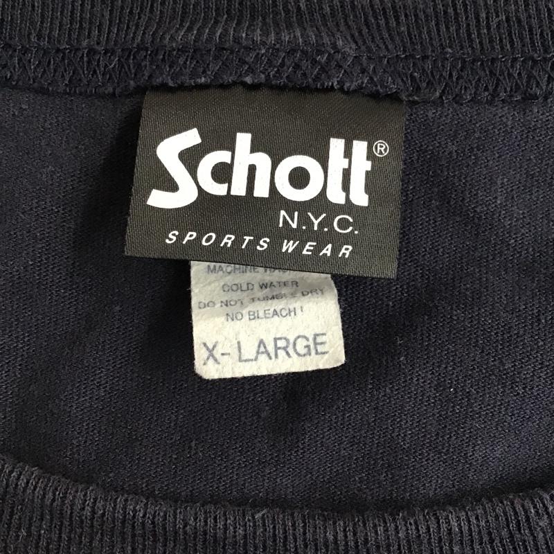 ショット schott Tシャツ 半袖 半袖カットソー Tシャツ 刺繍Tシャツ クルーネックカットソー XL ロゴ、文字 紺 / ネイビー / メンズ USED 古着 中古 10097062