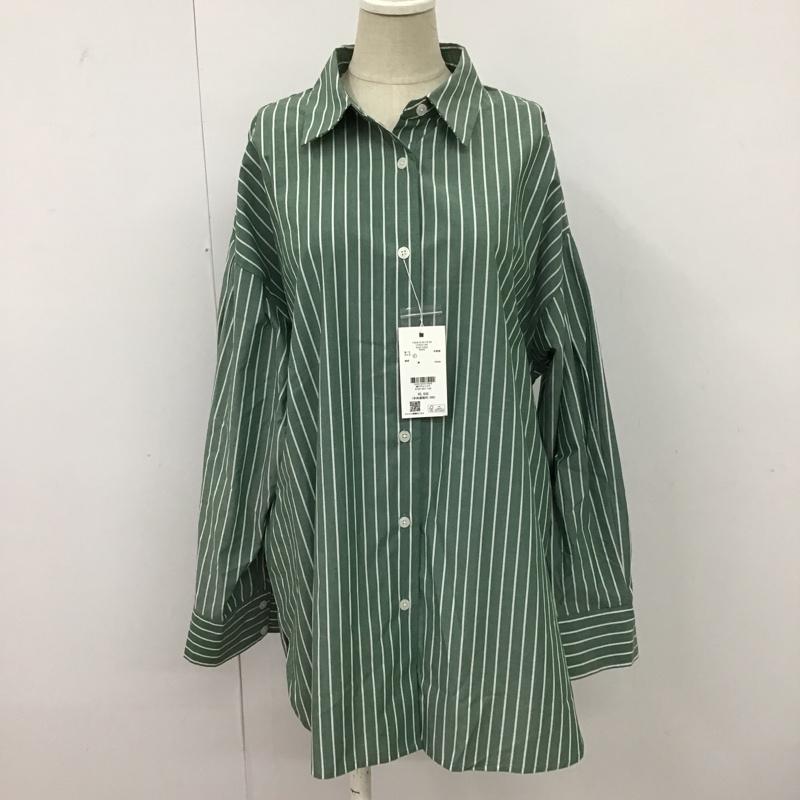 ローリーズファーム LOWRYS FARM シャツ、ブラウス 長袖 166616 00 75 09 ストライプオーバーシャツ 長袖シャツ カラーシャツ FREE ストライプ 緑 / グリーン / X 白 / ホワイト / レディース USED 古着 中古 10097156