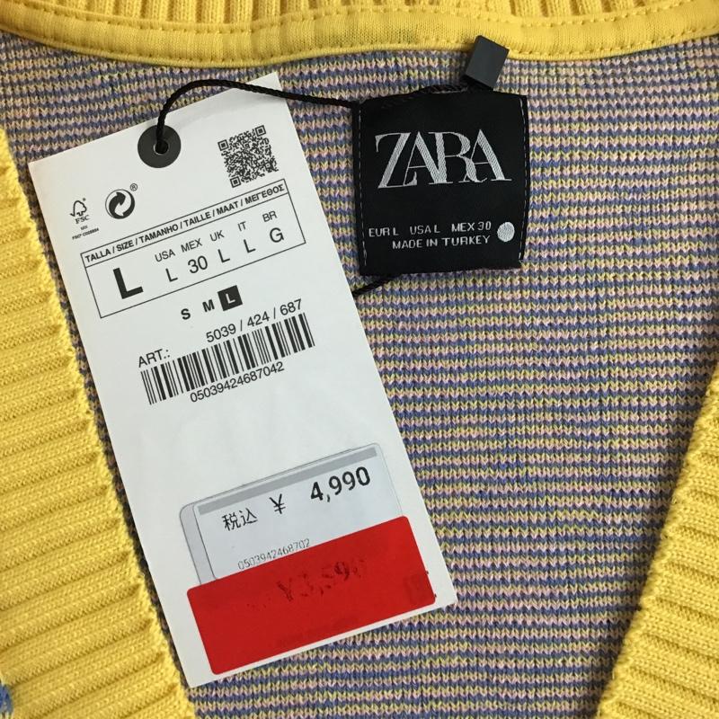 ザラ ZARA ベスト ベスト 5039 424 687 Vネック タグ付き L 総柄 桃 / ピンク / X 黄 / イエロー / X 水色 / ライトブルー / レディース USED 古着 中古 10097203