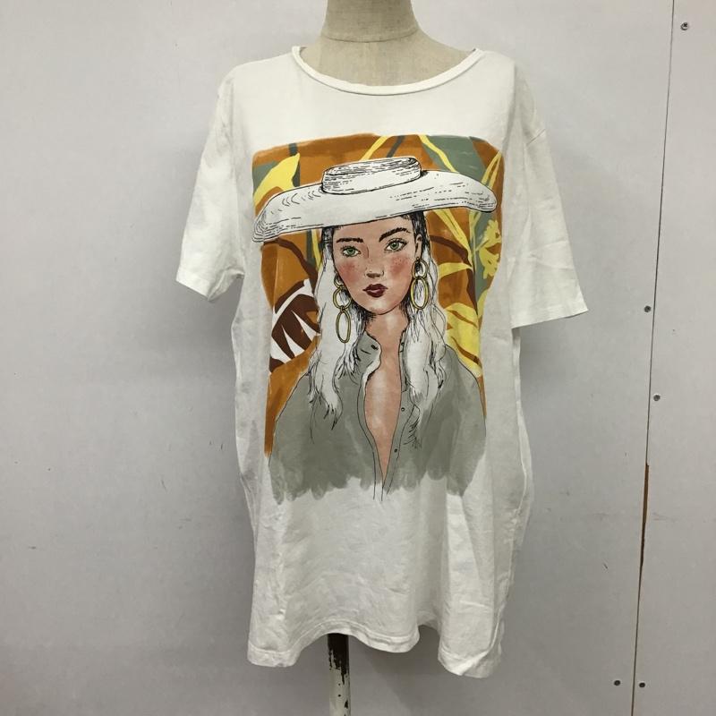 ザラ ZARA Tシャツ 半袖 5580 055 250 クルーネック L プリント 白 / ホワイト / レディース USED 古着 中古 10097288