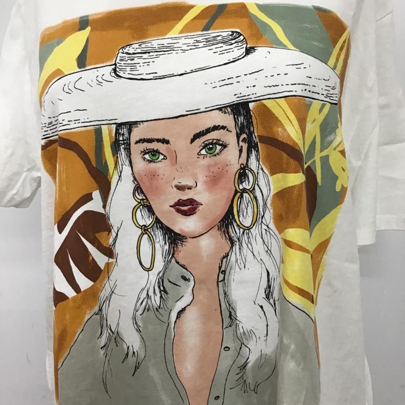 ザラ ZARA Tシャツ 半袖 5580 055 250 クルーネック L プリント 白 / ホワイト / レディース USED 古着 中古 10097288