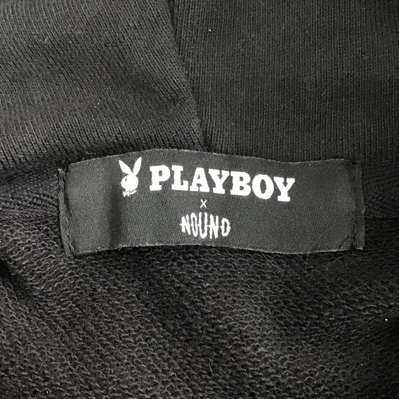 プレイボーイ PLAYBOY パーカー 長袖 フード付きパーカー 長袖スウェット パーカー トレーナー PLAYBOY×NOUND FREE ロゴ、文字 黒 / ブラック / メンズ USED 古着 中古 10097378