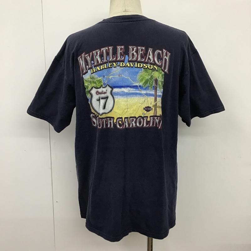 ハーレーダビッドソン Harley-Davidson Tシャツ 半袖 半袖カットソー プリントTシャツ クルーネックカットソー 古着 XL ロゴ、文字 紺 / ネイビー / メンズ USED 古着 中古 10097427