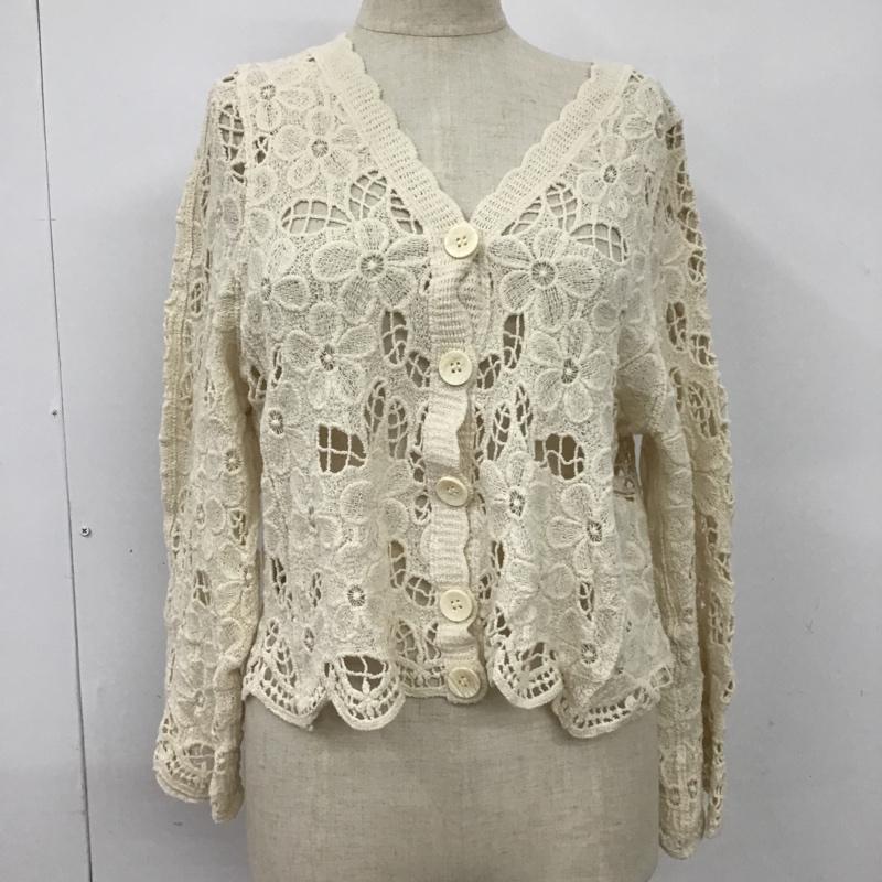 ナイスクラップ NICE CLAUP カーディガン 長袖 長袖カーディガン 長袖カットソー ニット リブニット 前ボタン 花柄 FREE 総柄 白 / ホワイト / レディース USED 古着 中古 10097509