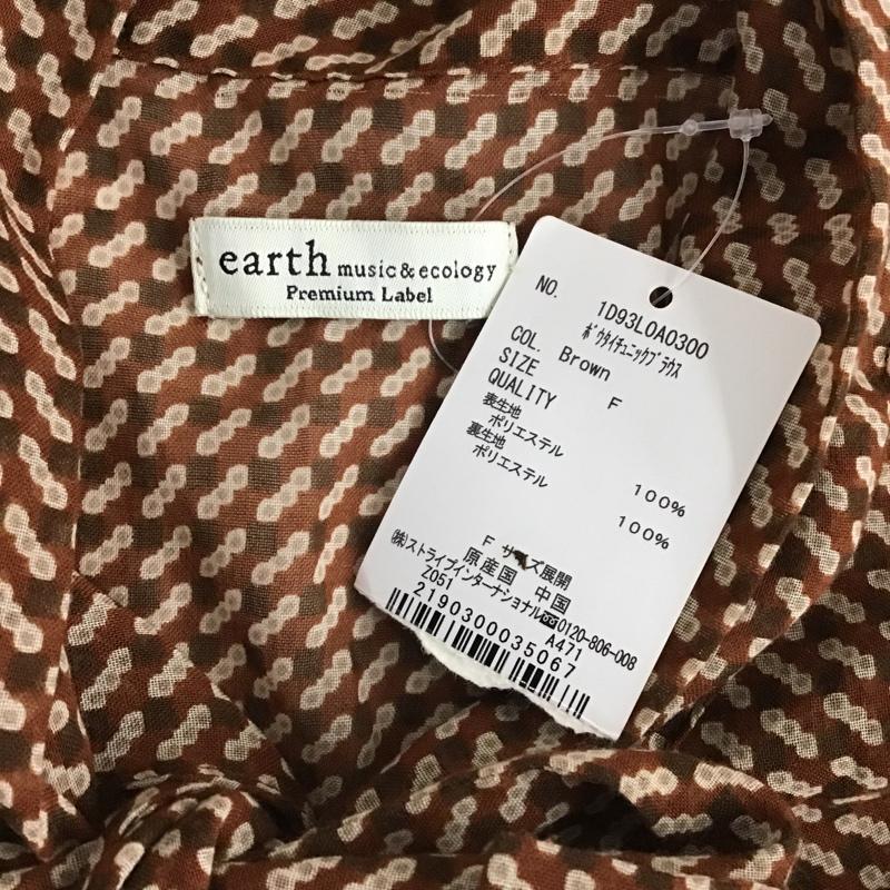 アースミュージックアンドエコロジー earth music&ecology カットソー 半袖 1D93L0A0300 ボウタイチュニックブラウス タグ付き FREE 総柄 茶 / ブラウン / レディース USED 古着 中古 10097699