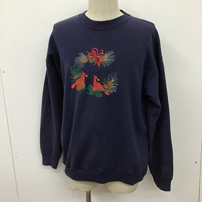 古着 USED トレーナー 長袖 長袖スウェット 長袖トレーナー リブカットソー 長袖カットソー 刺繍トレーナー L 刺繍 紺 / ネイビー / メンズ USED 古着 中古 10097776