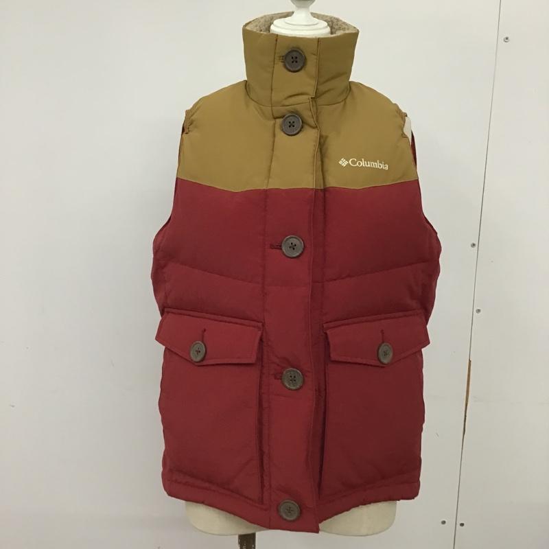 コロンビア Columbia ベスト ベスト 213 PL1992 ダウン フェザー M ロゴ、文字 ベージュ / ベージュ / X えんじ / ワインレッド / レディース USED 古着 中古 10097924