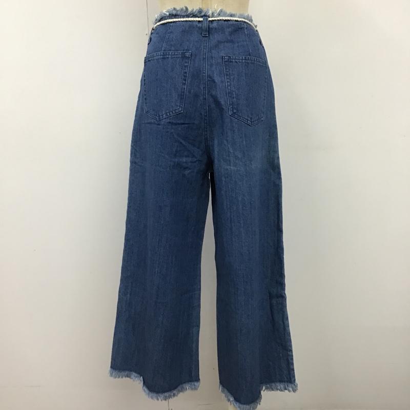 ローリーズファーム LOWRYS FARM パンツ デニム、ジーンズ LF517034AD ロープベルト付き 裾フリンジ ワイドパンツ M 無地 青 / ブルー / レディース USED 古着 中古 10097941