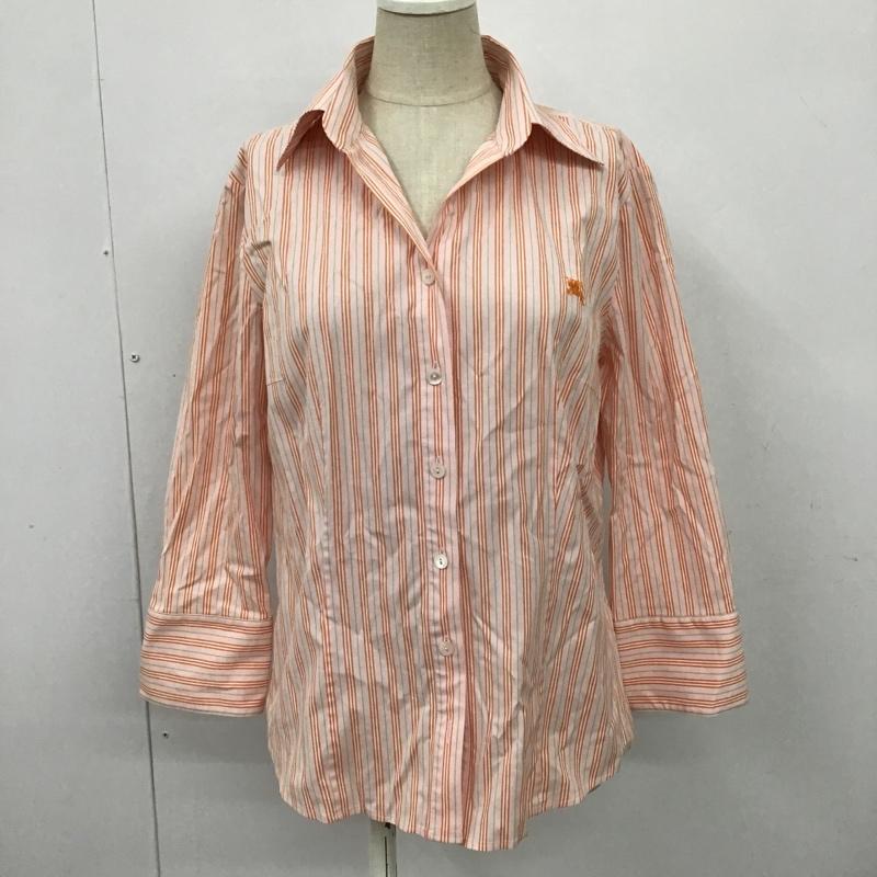 バーバリーロンドン Burberry London シャツ、ブラウス 七分袖 スキッパーシャツ 42 ストライプ 桃 / ピンク / X 白 / ホワイト / X 橙 / オレンジ / X 黄緑 / イエローグリーン / レディース USED 古着 中古 10098028