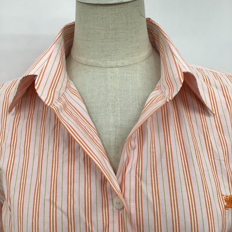 バーバリーロンドン Burberry London シャツ、ブラウス 七分袖 スキッパーシャツ 42 ストライプ 桃 / ピンク / X 白 / ホワイト / X 橙 / オレンジ / X 黄緑 / イエローグリーン / レディース USED 古着 中古 10098028