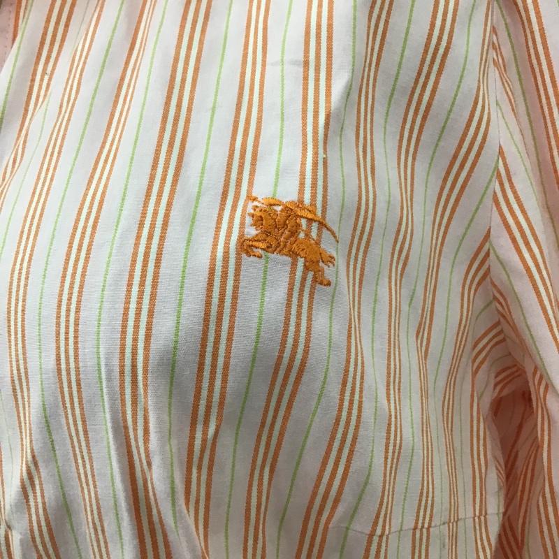 バーバリーロンドン Burberry London シャツ、ブラウス 七分袖 スキッパーシャツ 42 ストライプ 桃 / ピンク / X 白 / ホワイト / X 橙 / オレンジ / X 黄緑 / イエローグリーン / レディース USED 古着 中古 10098028