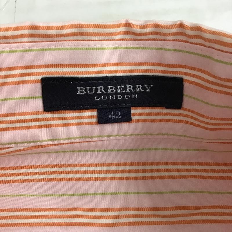 バーバリーロンドン Burberry London シャツ、ブラウス 七分袖 スキッパーシャツ 42 ストライプ 桃 / ピンク / X 白 / ホワイト / X 橙 / オレンジ / X 黄緑 / イエローグリーン / レディース USED 古着 中古 10098028