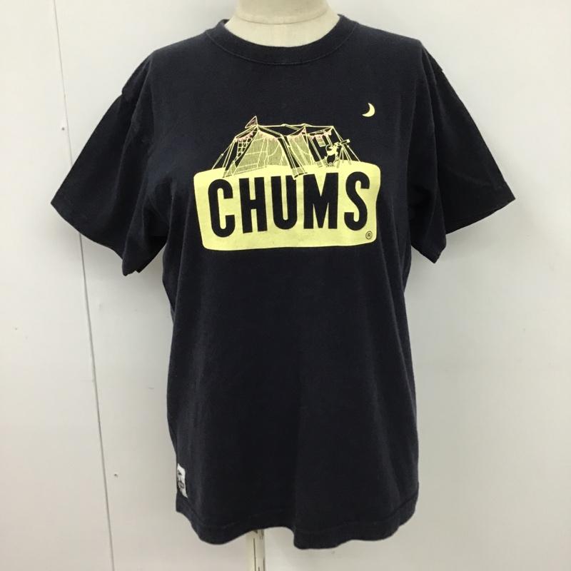 チャムス CHUMS Tシャツ 半袖 クルーネック キャンプ プリント L ロゴ、文字 紺 / ネイビー / レディース USED 古着 中古 10098035