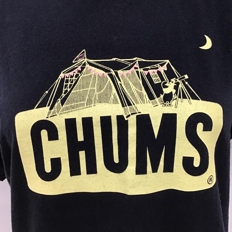 チャムス CHUMS Tシャツ 半袖 クルーネック キャンプ プリント L ロゴ、文字 紺 / ネイビー / レディース USED 古着 中古 10098035