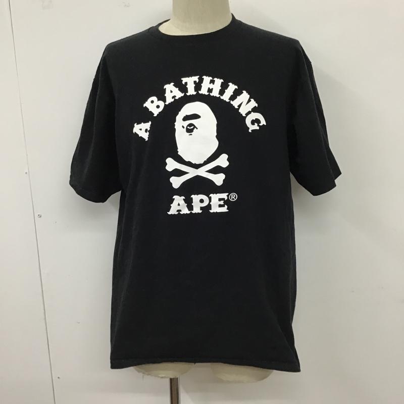 アベイシングエイプ A BATHING APE Tシャツ 半袖 半袖カットソー プリントTシャツ クルーネックカットソー XL ロゴ、文字 黒 / ブラック / メンズ USED 古着 中古 10098112