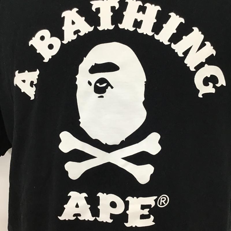 アベイシングエイプ A BATHING APE Tシャツ 半袖 半袖カットソー プリントTシャツ クルーネックカットソー XL ロゴ、文字 黒 / ブラック / メンズ USED 古着 中古 10098112